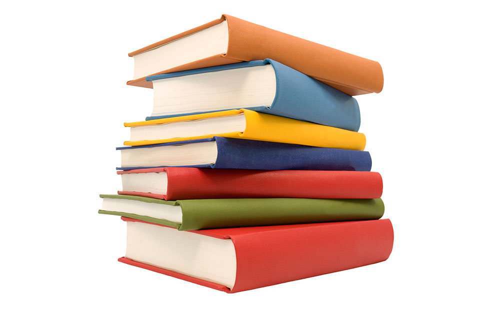 Stack of books on a white background